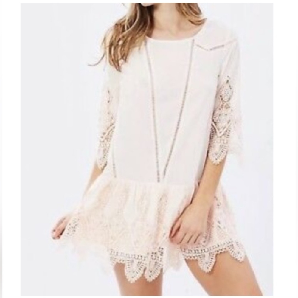 Suboo Prairie Tunic Boho Mini Drop Waist Dress Winter White Sz 2
